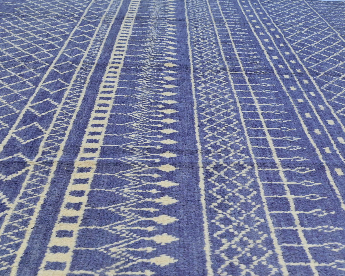 9x12 Moroccan Blue Hand Woven Wool Area Rug