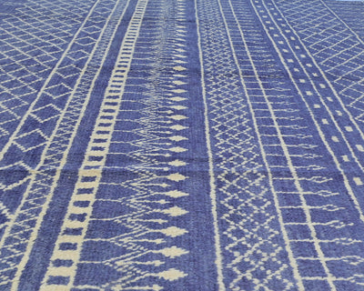 Alfombra marroquí de lana azul tejida a mano de 9 x 12 pulgadas