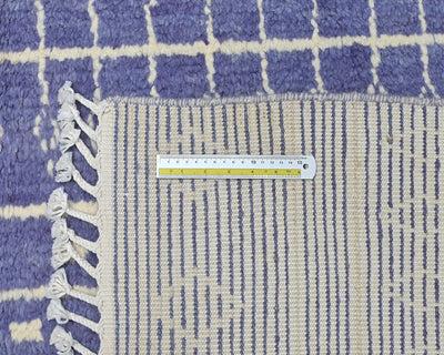 Alfombra marroquí de lana azul tejida a mano de 9 x 12 pulgadas
