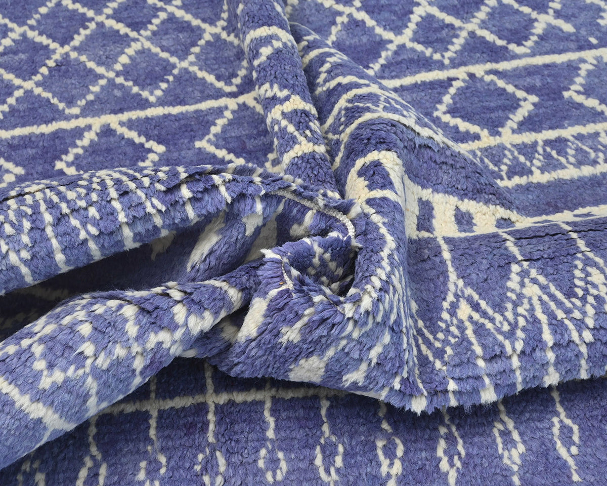 Alfombra marroquí de lana azul tejida a mano de 9 x 12 pulgadas
