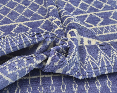 Alfombra marroquí de lana azul tejida a mano de 9 x 12 pulgadas