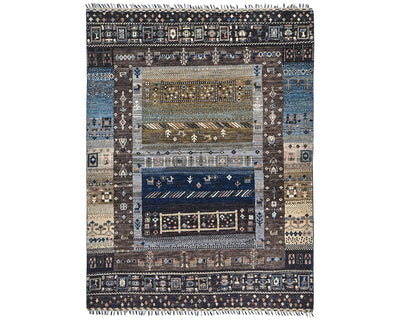 Alfombra afgana Khurgeen multicolor de lana anudada a mano de 4x6