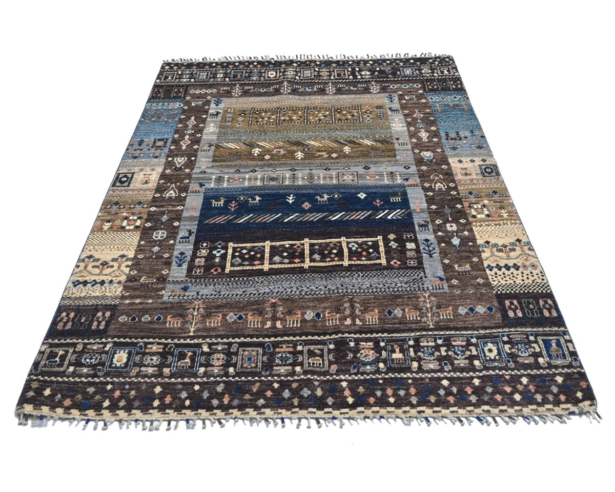 Alfombra afgana Khurgeen multicolor de lana anudada a mano de 4x6