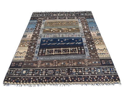 Alfombra afgana Khurgeen multicolor de lana anudada a mano de 4x6