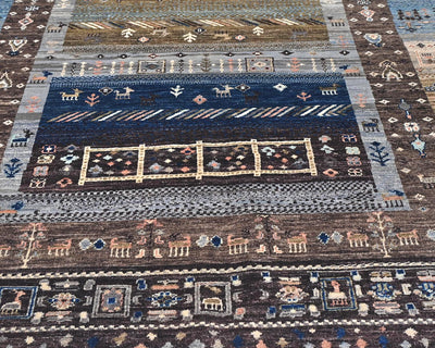 Alfombra afgana Khurgeen multicolor de lana anudada a mano de 4x6
