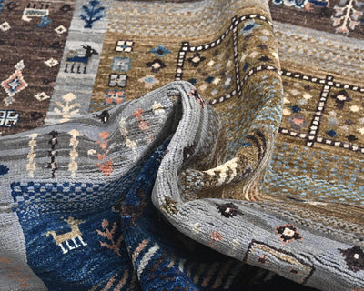Alfombra afgana Khurgeen multicolor de lana anudada a mano de 4x6