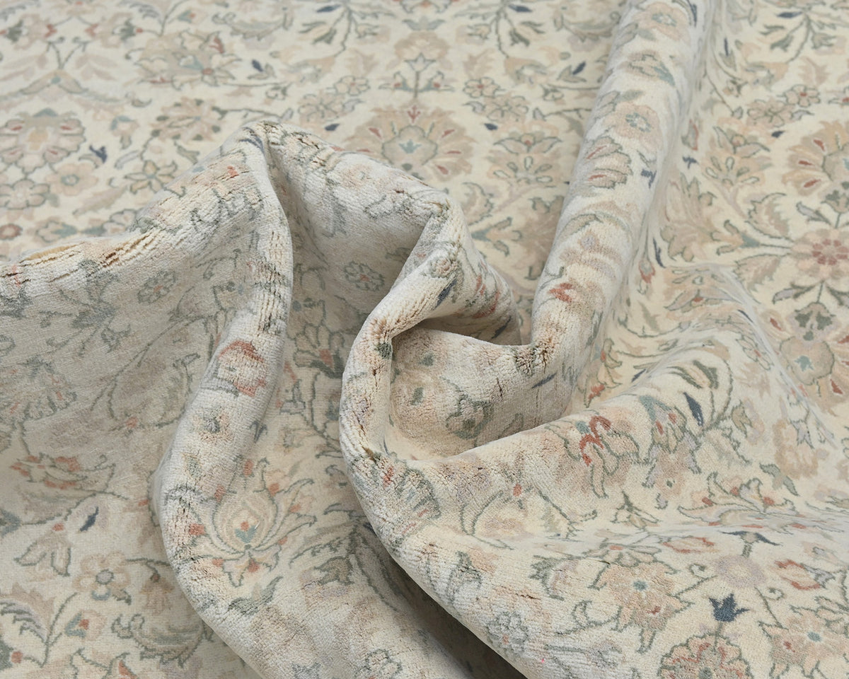 Alfombra de lana anudada a mano, estilo persa oriental, beige, 9 x 12