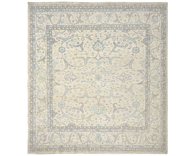 Alfombra cuadrada de lana anudada a mano afgana Zeigler beige de 12 x 12 pulgadas