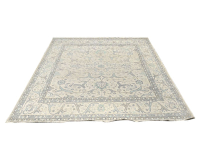 Alfombra cuadrada de lana anudada a mano afgana Zeigler beige de 12 x 12 pulgadas