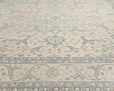 Alfombra cuadrada de lana anudada a mano afgana Zeigler beige de 12 x 12 pulgadas