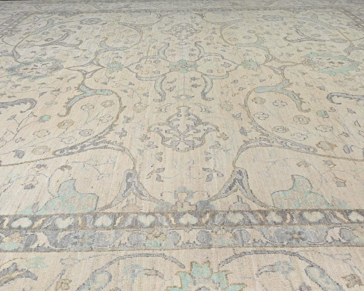 Alfombra cuadrada de lana anudada a mano afgana Zeigler beige de 12 x 12 pulgadas