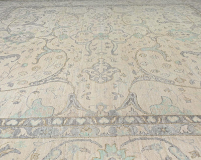 Alfombra cuadrada de lana anudada a mano afgana Zeigler beige de 12 x 12 pulgadas