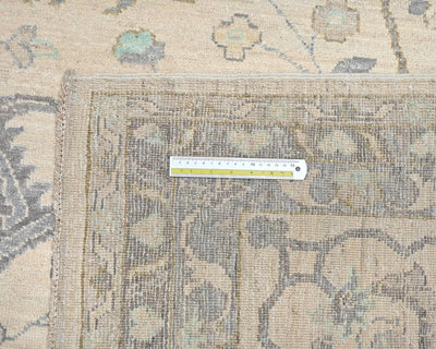 Alfombra cuadrada de lana anudada a mano afgana Zeigler beige de 12 x 12 pulgadas