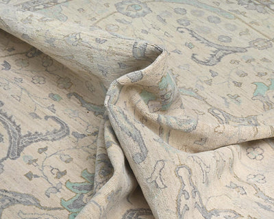 Alfombra cuadrada de lana anudada a mano afgana Zeigler beige de 12 x 12 pulgadas