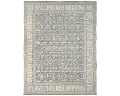 Alfombra afgana de lana anudada a mano, color gris Zeigler, 12 x 15