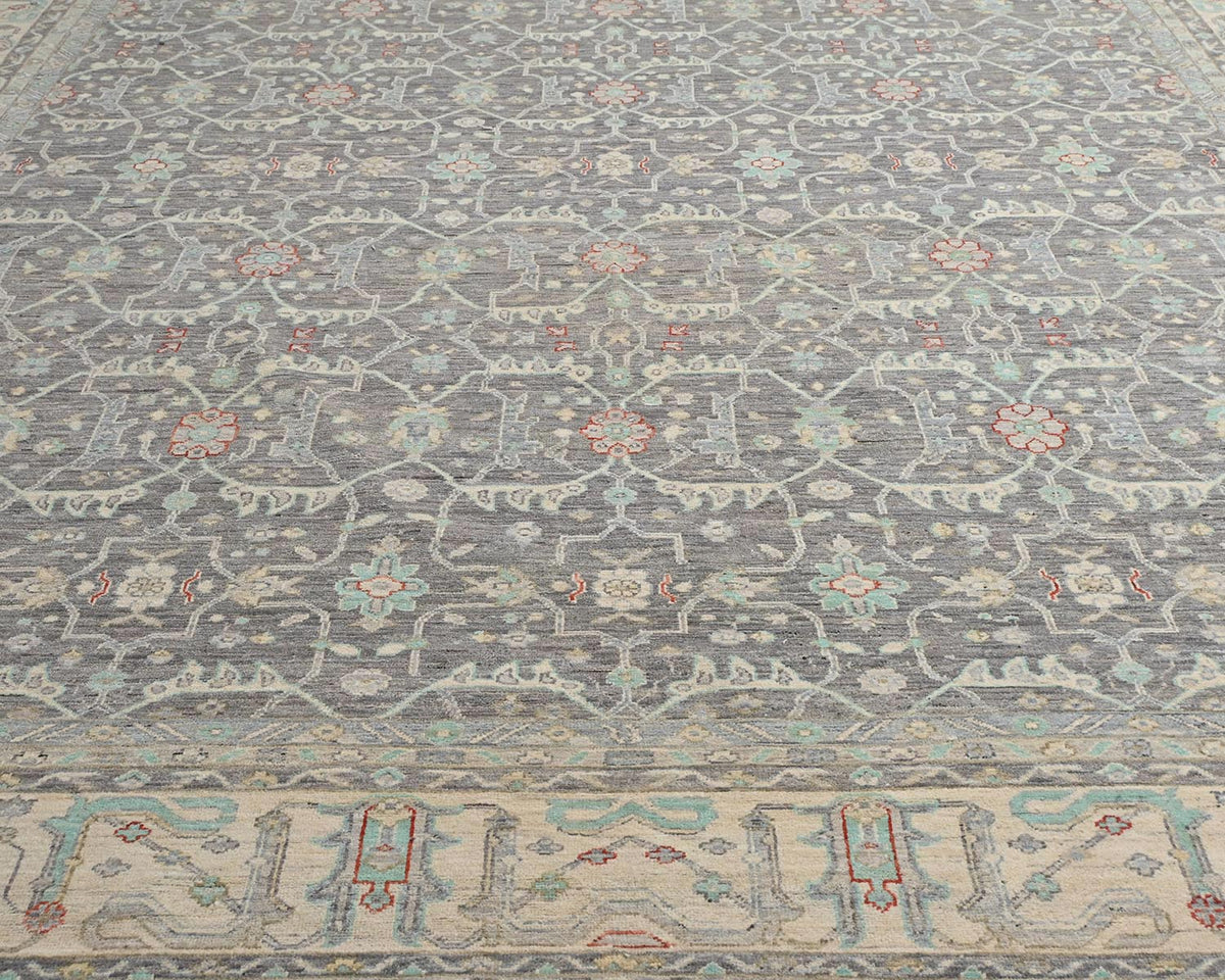 Alfombra afgana de lana anudada a mano, color gris Zeigler, 12 x 15