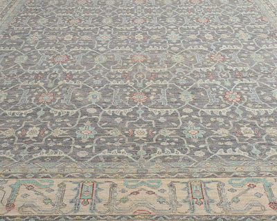 Alfombra afgana de lana anudada a mano, color gris Zeigler, 12 x 15