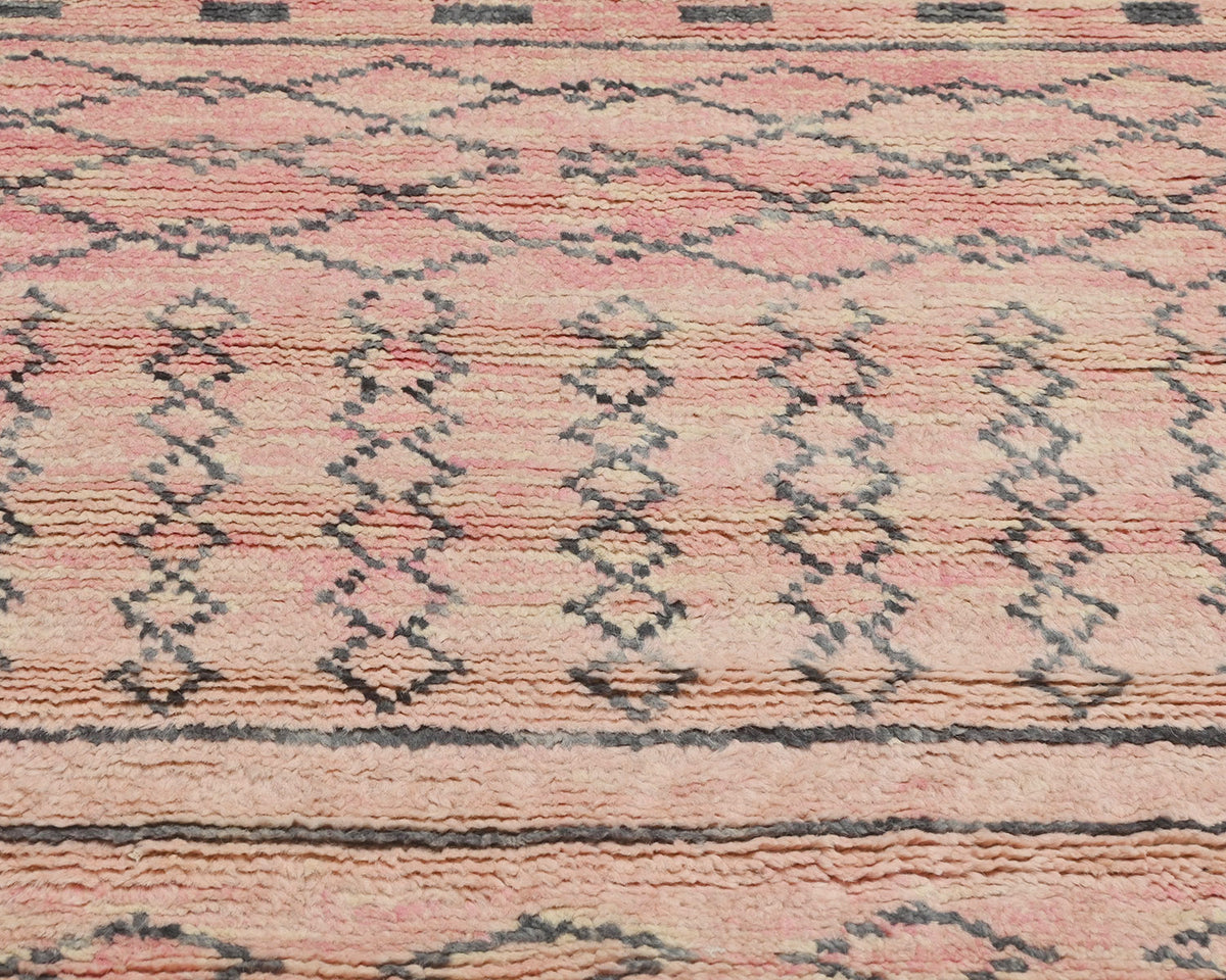 Alfombra marroquí de lana tejida a mano de color rosa de 2,4 metros