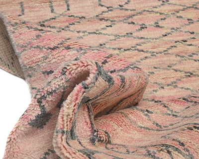 Alfombra marroquí de lana tejida a mano de color rosa de 2,4 metros