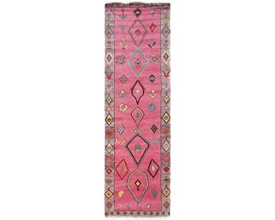 Alfombra marroquí de lana tejida a mano en color rosa de 13 pies
