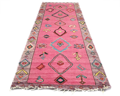 Alfombra marroquí de lana tejida a mano en color rosa de 13 pies
