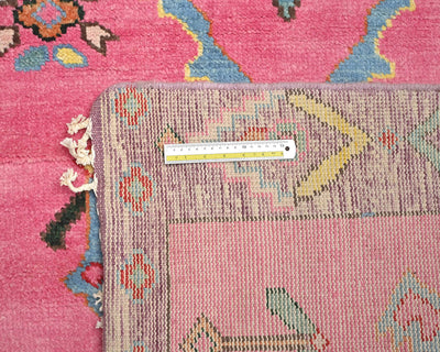Alfombra marroquí de lana tejida a mano en color rosa de 13 pies
