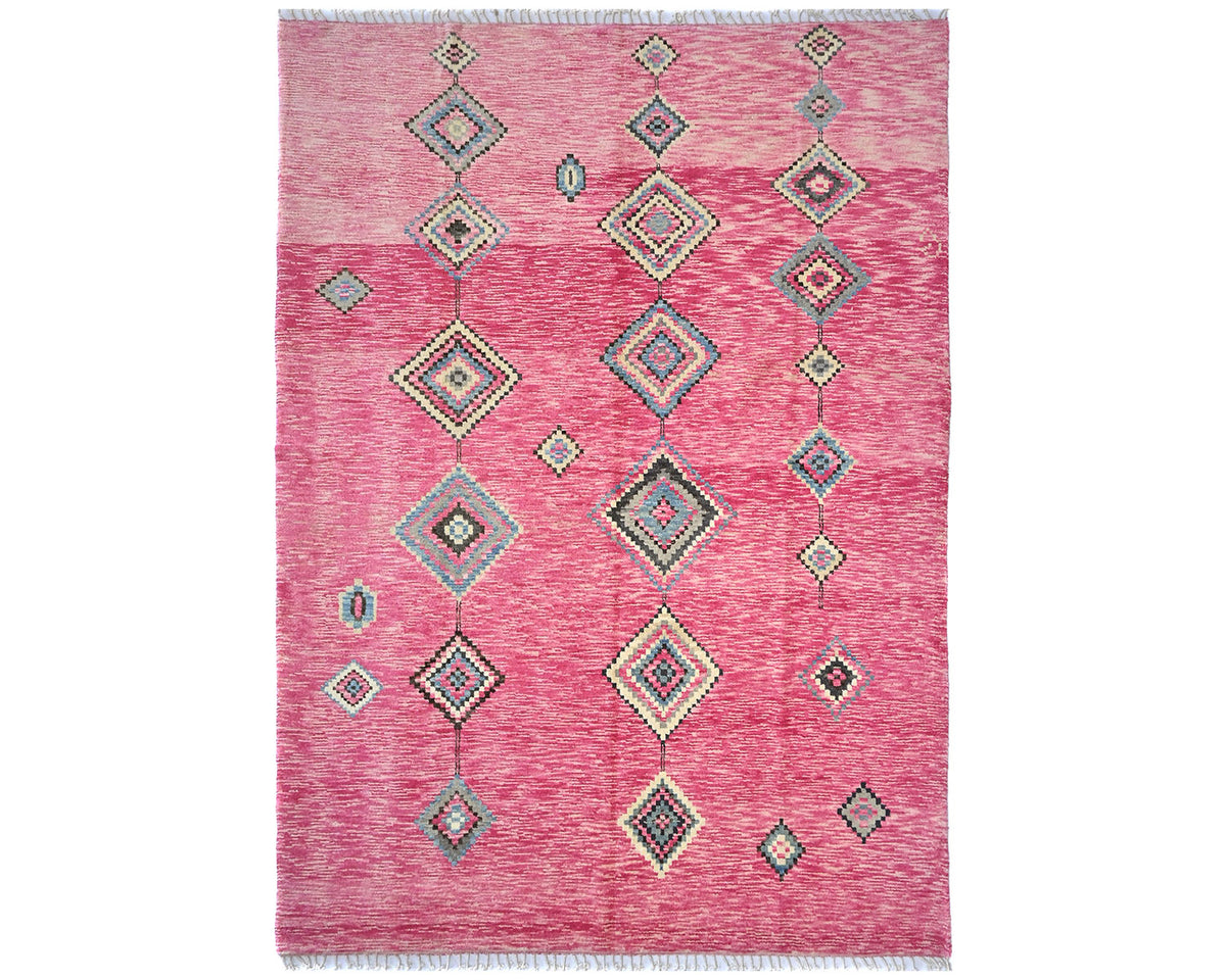 Alfombra marroquí de lana tejida a mano en color rosa de 9 x 12 pulgadas
