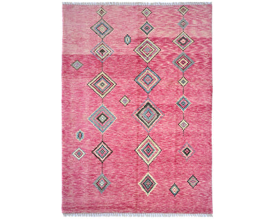 Alfombra marroquí de lana tejida a mano en color rosa de 9 x 12 pulgadas