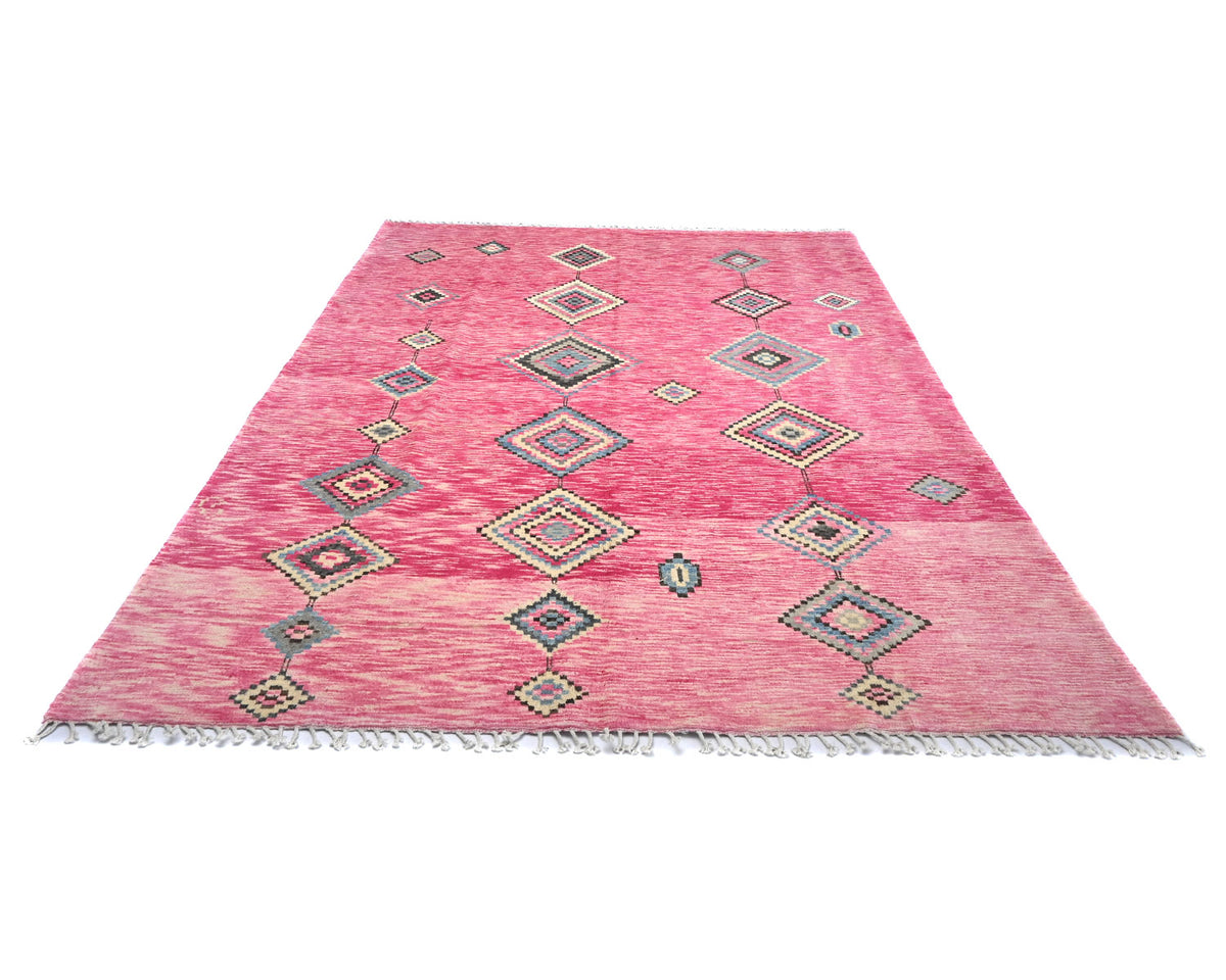 Alfombra marroquí de lana tejida a mano en color rosa de 9 x 12 pulgadas