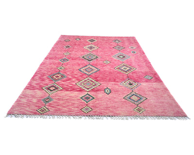 Alfombra marroquí de lana tejida a mano en color rosa de 9 x 12 pulgadas