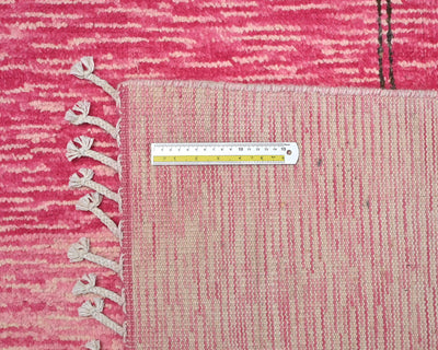 Alfombra marroquí de lana tejida a mano en color rosa de 9 x 12 pulgadas