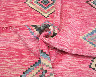 Alfombra marroquí de lana tejida a mano en color rosa de 9 x 12 pulgadas