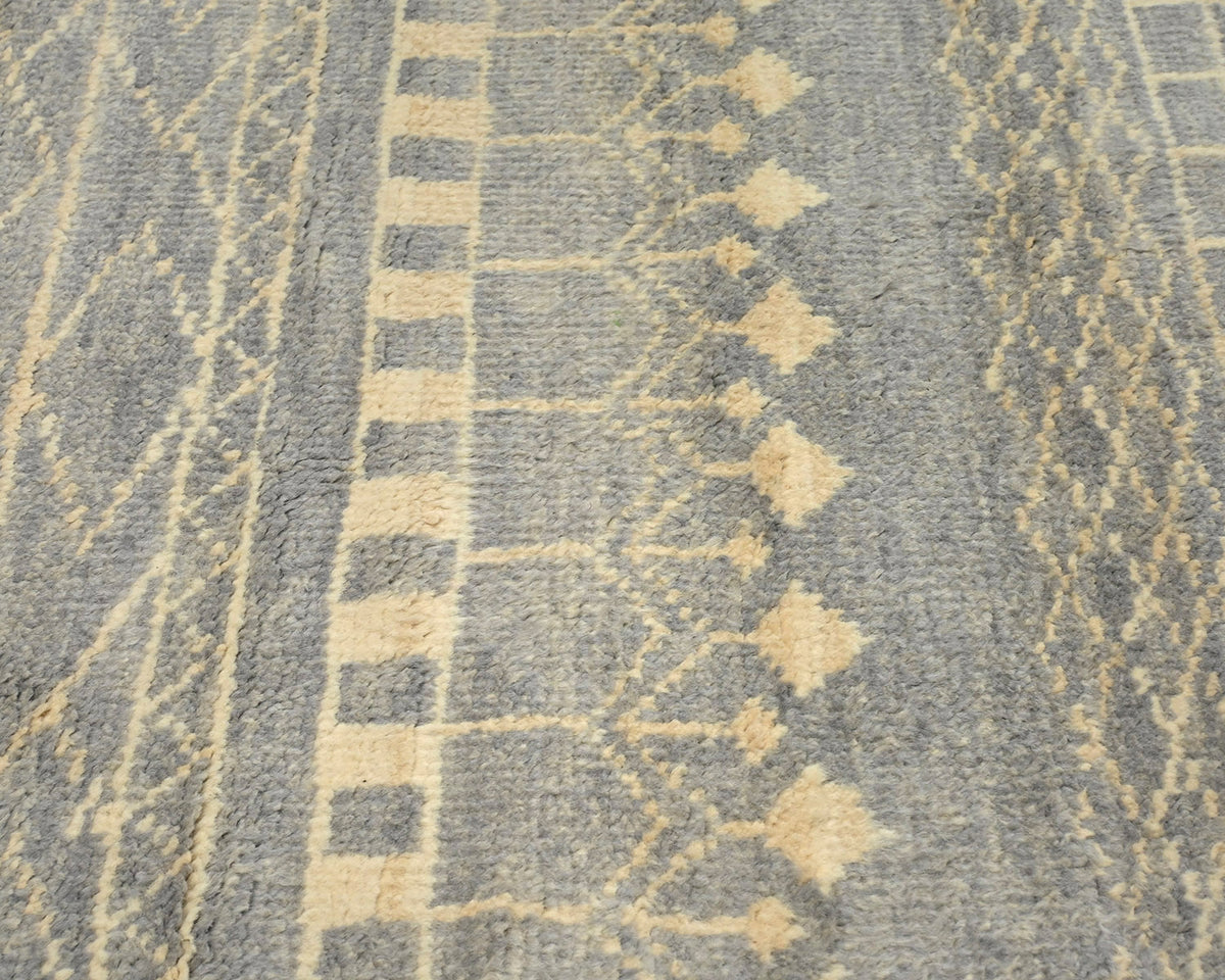 9 Feet Moroccan Gray Hand Woven Wool Runner Rug