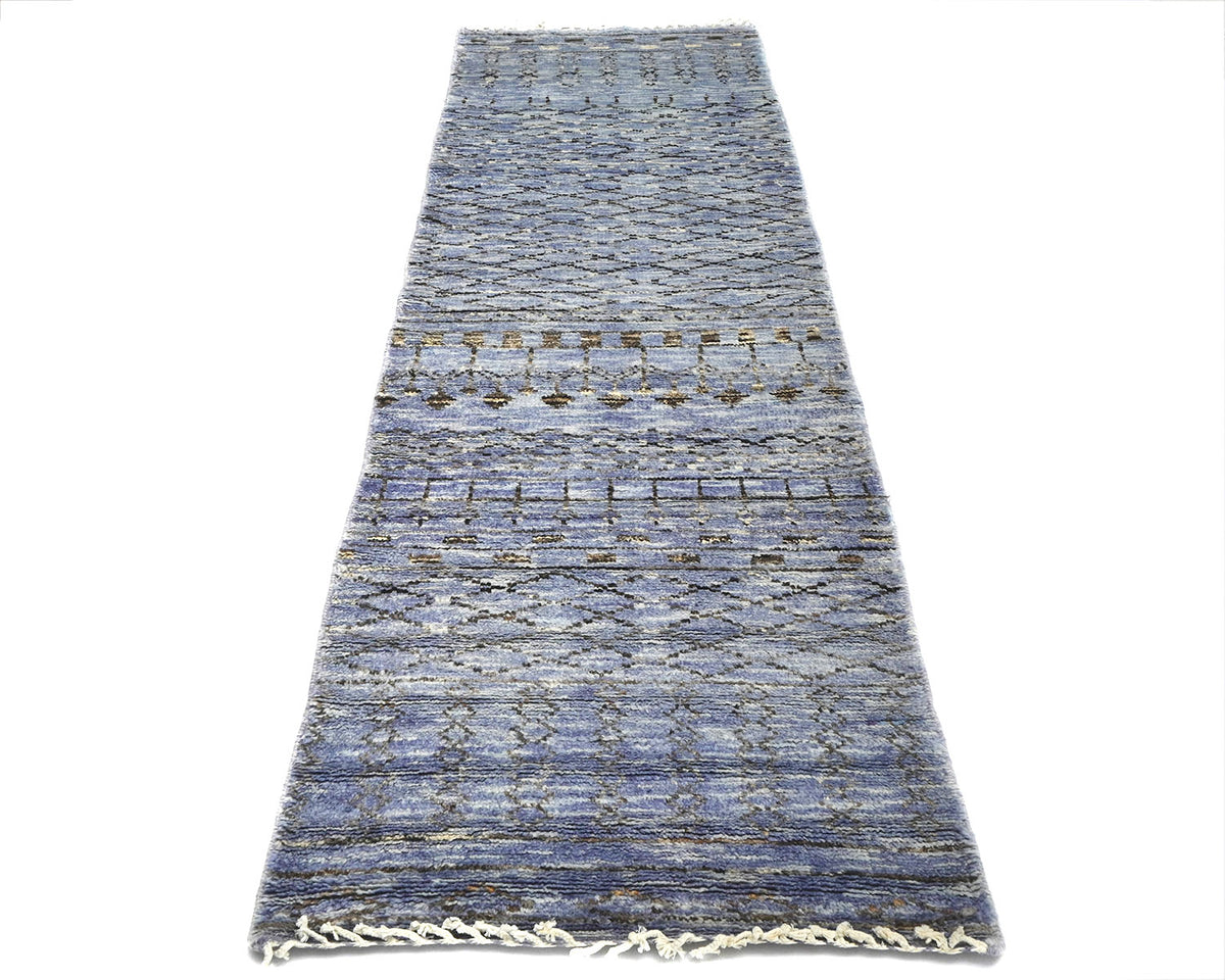 Alfombra marroquí de lana azul grisácea tejida a mano de 2,44 m