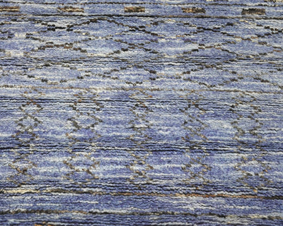 8 Feet Moroccan Blue Gray Hand Woven Wool Runner Rug