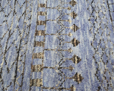 8 Feet Moroccan Blue Gray Hand Woven Wool Runner Rug