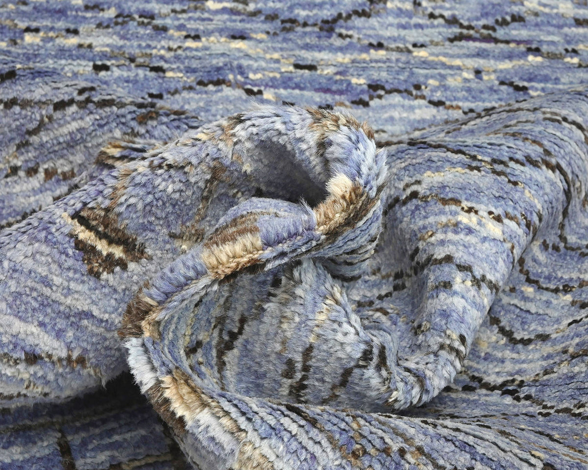 8 Feet Moroccan Blue Gray Hand Woven Wool Runner Rug