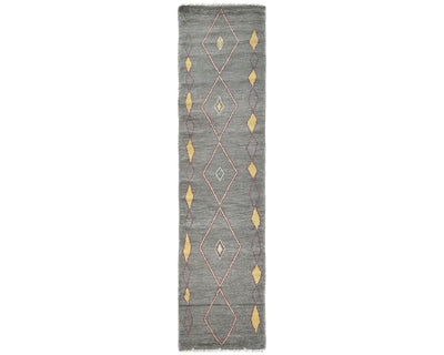 10 Feet Moroccan Gray Hand Woven Wool Runner Rug