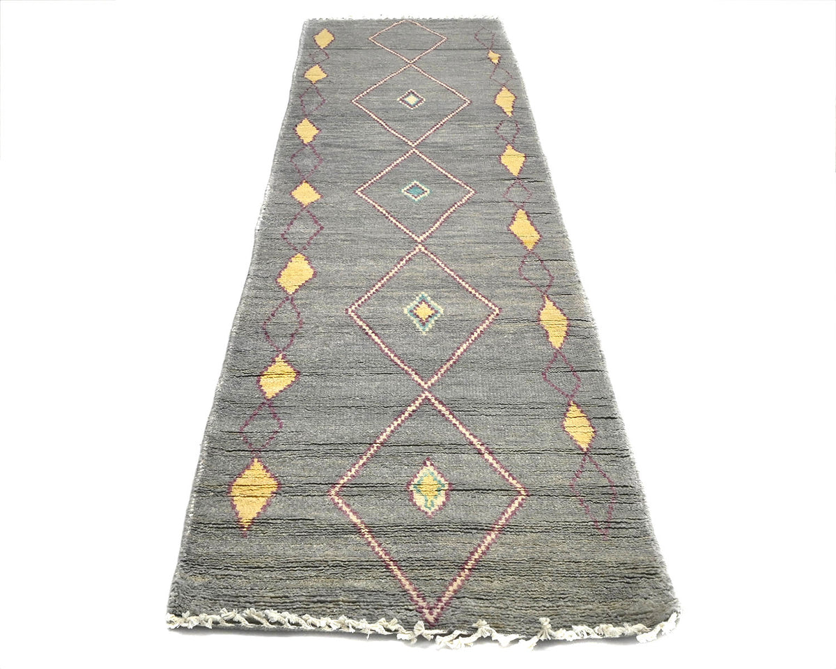 10 Feet Moroccan Gray Hand Woven Wool Runner Rug