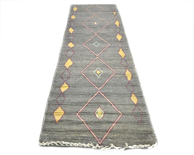 10 Feet Moroccan Gray Hand Woven Wool Runner Rug