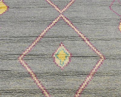 10 Feet Moroccan Gray Hand Woven Wool Runner Rug