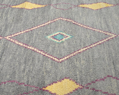 10 Feet Moroccan Gray Hand Woven Wool Runner Rug