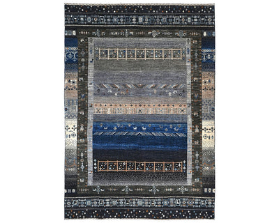 Alfombra afgana de lana anudada a mano Khurgeen, gris y azul, de 6 x 9 pulgadas
