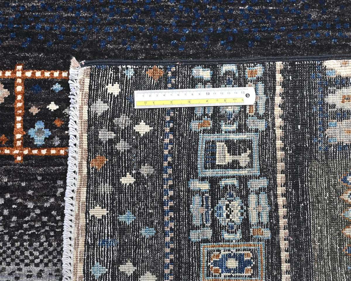 Alfombra afgana de lana anudada a mano Khurgeen, gris y azul, de 6 x 9 pulgadas
