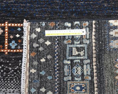 Alfombra afgana de lana anudada a mano Khurgeen, gris y azul, de 6 x 9 pulgadas
