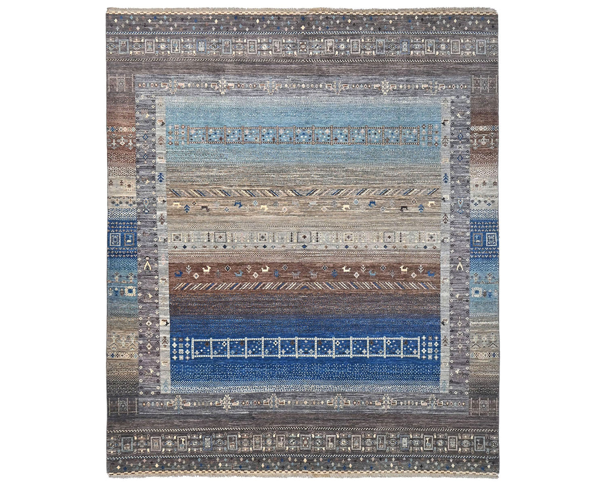 8x10 Brown Blue Khurgeen Afghan Hand Knotted Wool Area Rug