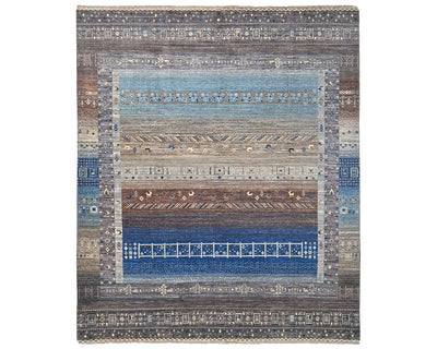 8x10 Brown Blue Khurgeen Afghan Hand Knotted Wool Area Rug