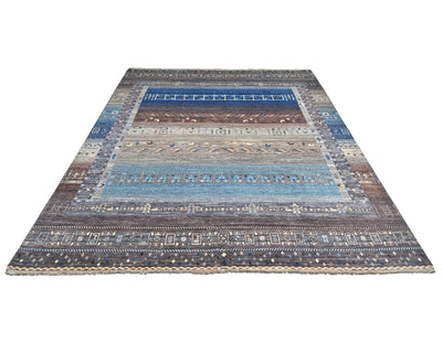 8x10 Brown Blue Khurgeen Afghan Hand Knotted Wool Area Rug