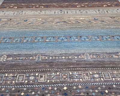 8x10 Brown Blue Khurgeen Afghan Hand Knotted Wool Area Rug