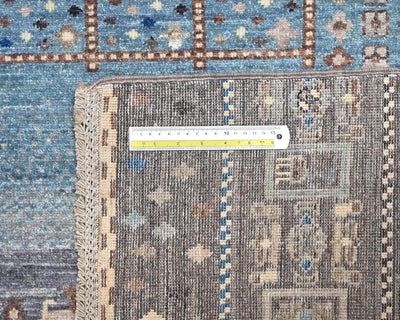8x10 Brown Blue Khurgeen Afghan Hand Knotted Wool Area Rug
